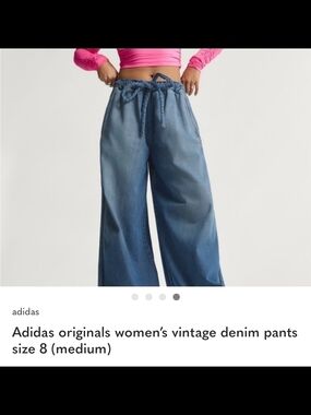 Adidas Wide-Leg Denim Pants in Medium Blue